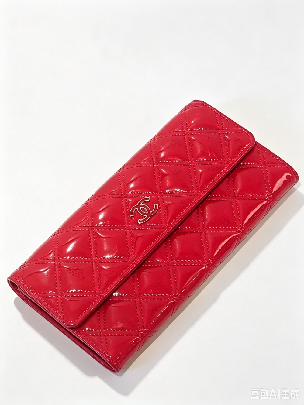 Chanel Red Quilted Patent Leather Long Wallet